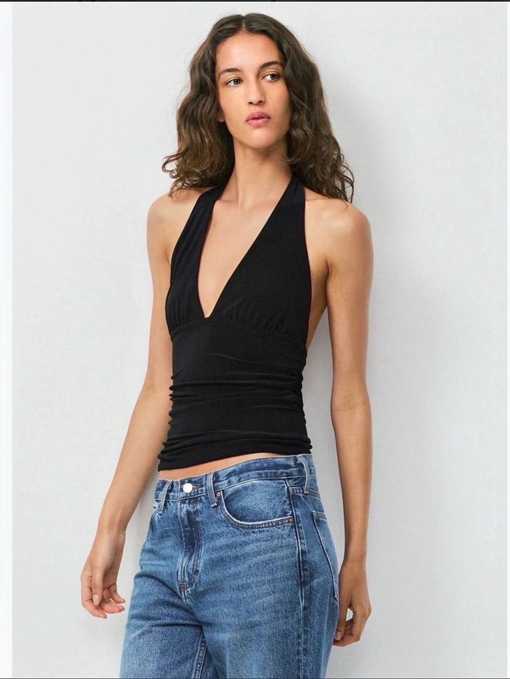ZARA Black Halter Ruched Top NWT